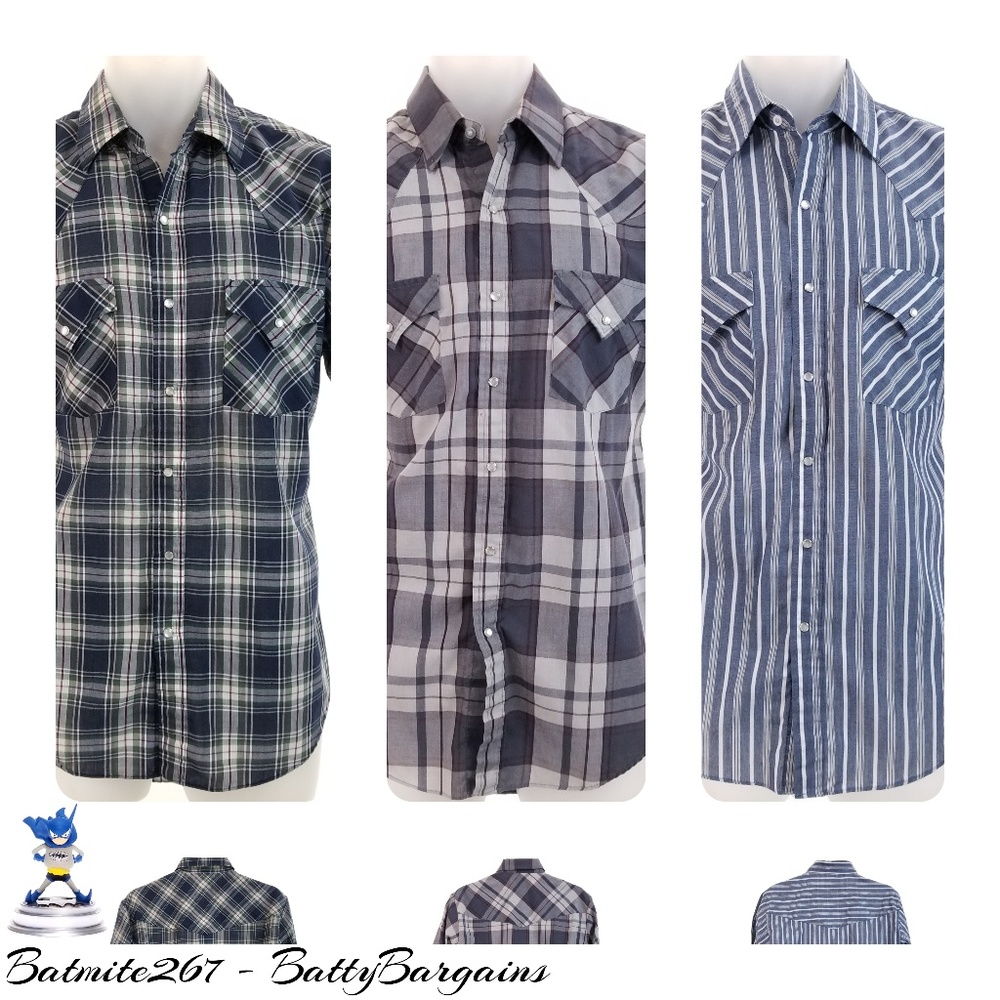 Med Plains Lot Of 3 Western Snap Mens Shirt